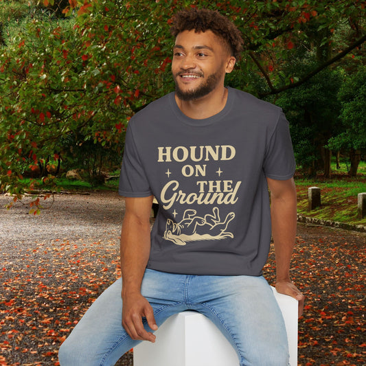 Funny Basset Hound Dog Shirt – Hound on the Ground Tee – Vintage Rescue Dog Graphic – Unisex Gildan 64000 T-Shirt for Pet Lovers, Adult Unisex T-Shirt