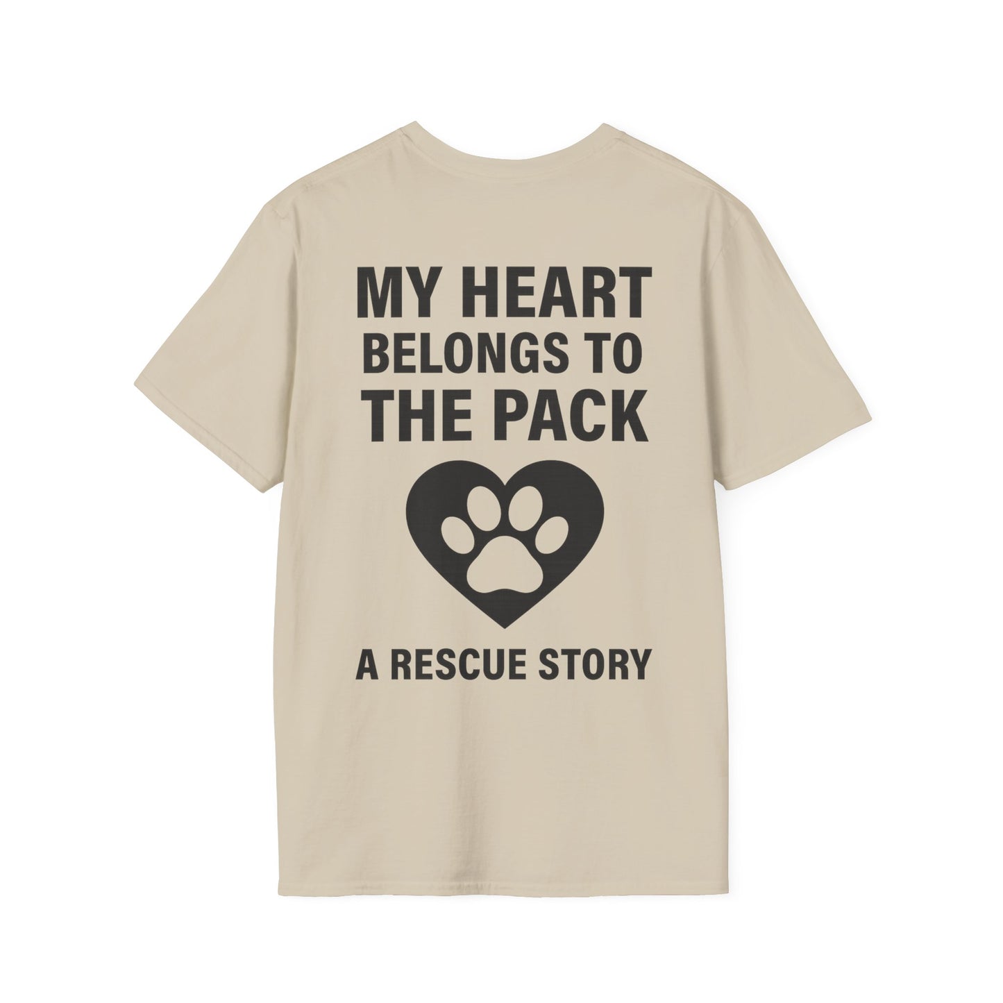 My Heart Belongs to the Pack Shirt – A Rescue Story Dog Shirt – Back Print Dog Lover Tee – Pack Collection Matching Family T-Shirt – Adopted and Adored Apparel, Adult Unisex T-Shirt