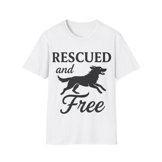 Rescued and Free Shirt – Dog Rescue Tee with Running Silhouette – Adopt Don’t Shop T-Shirt – Multiple Color Options – Adopted and Adored Apparel, Adult Unisex T-Shirt
