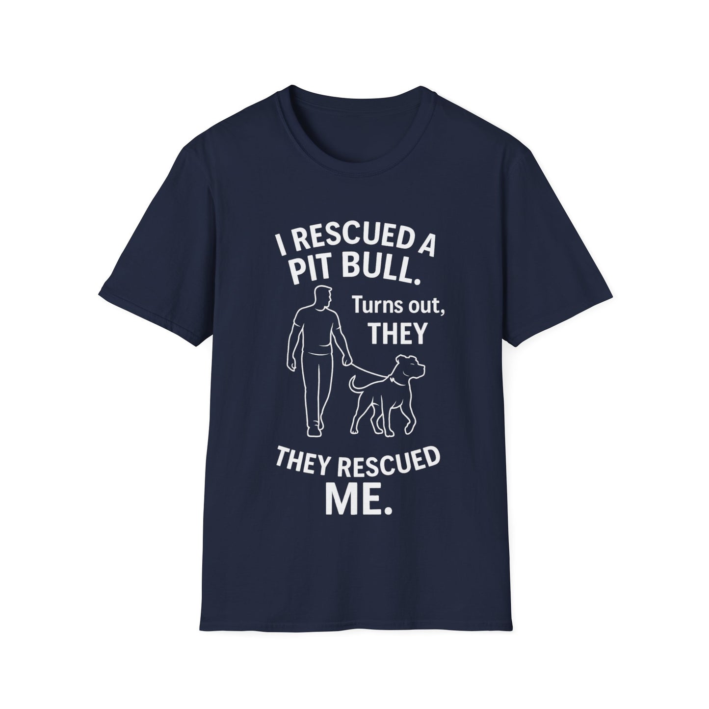 I Rescued a Pit Bull Shirt – Shelter Dog Adoption Tee – White Lettering Front Print – Pitbull Rescue Shirt for Dark Colors – Dog Lover Gift, Adult Unisex T-Shirt