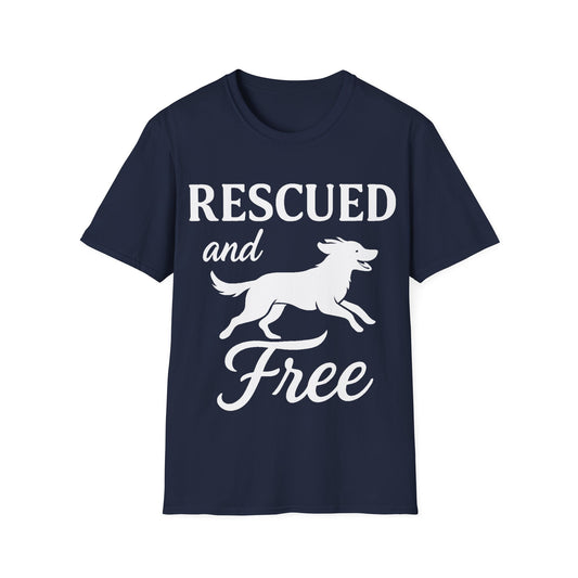 Rescued and Free Shirt – Dog Rescue Tee with Running Silhouette – Adopt Don’t Shop T-Shirt – Multiple Color Options – Adopted and Adored Apparel, Adult Unisex T-Shirt