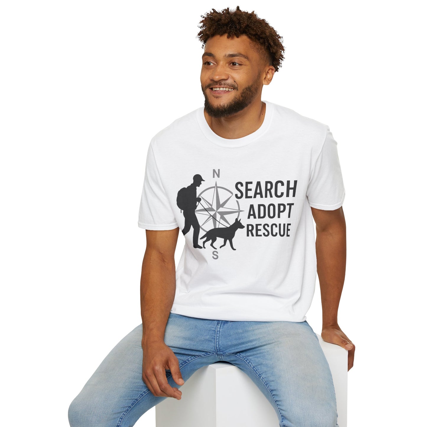 Search Adopt Rescue T-Shirt | K9 Compass SAR Dog Graphic Tee for Dog Lovers & Animal Advocates | Adopt Don’t Shop Shirt