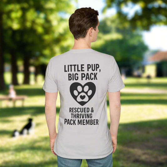 Little Pup Big Pack Shirt – Rescued and Thriving Dog Tee – Matching Family Rescue Apparel – Pack Member Logo – Dog Lover Gift – Pitbull Rescue Shirt – Parent and Kid Set Option, Adult Unisex T-Shirt