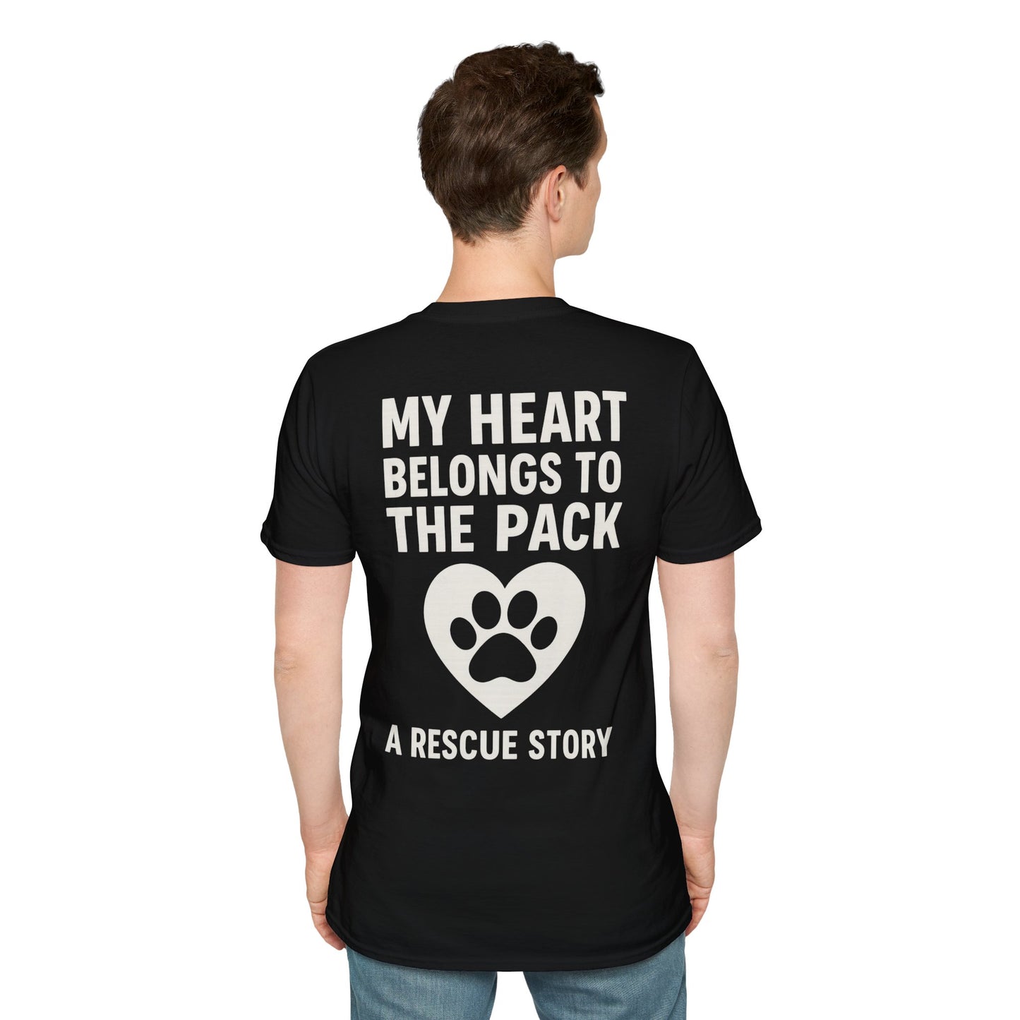 My Heart Belongs to the Pack Shirt – A Rescue Story Dog Shirt – Back Print Dog Lover Tee – Pack Collection Matching Family T-Shirt – Adopted and Adored Apparel, Adult Unisex T-Shirt