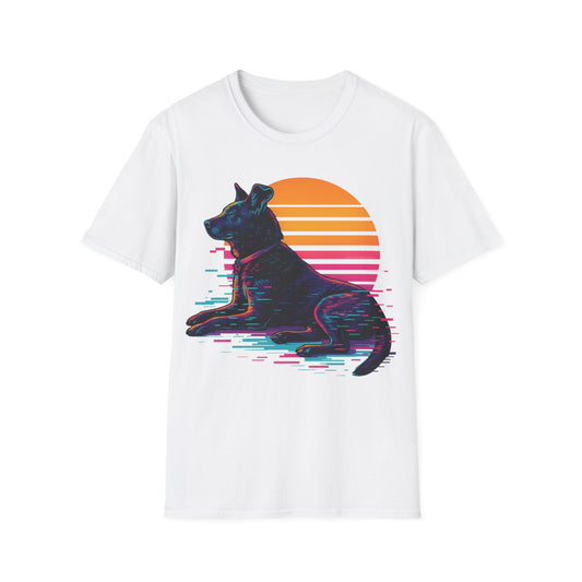 Glitch Art Rescue Dog Shirt | Retro Sunset Dog Graphic Tee for Teens & Animal Lovers | Bold Streetwear Style, Adult Unisex T-Shirt