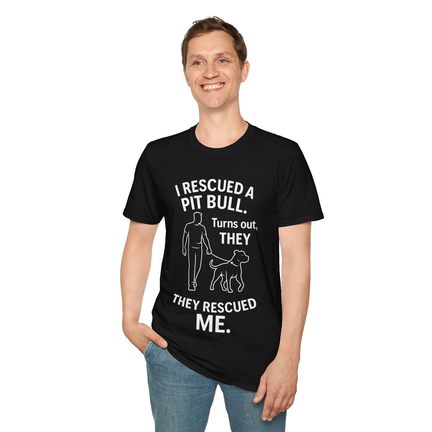 I Rescued a Pit Bull Shirt – Shelter Dog Adoption Tee – White Lettering Front Print – Pitbull Rescue Shirt for Dark Colors – Dog Lover Gift, Adult Unisex T-Shirt