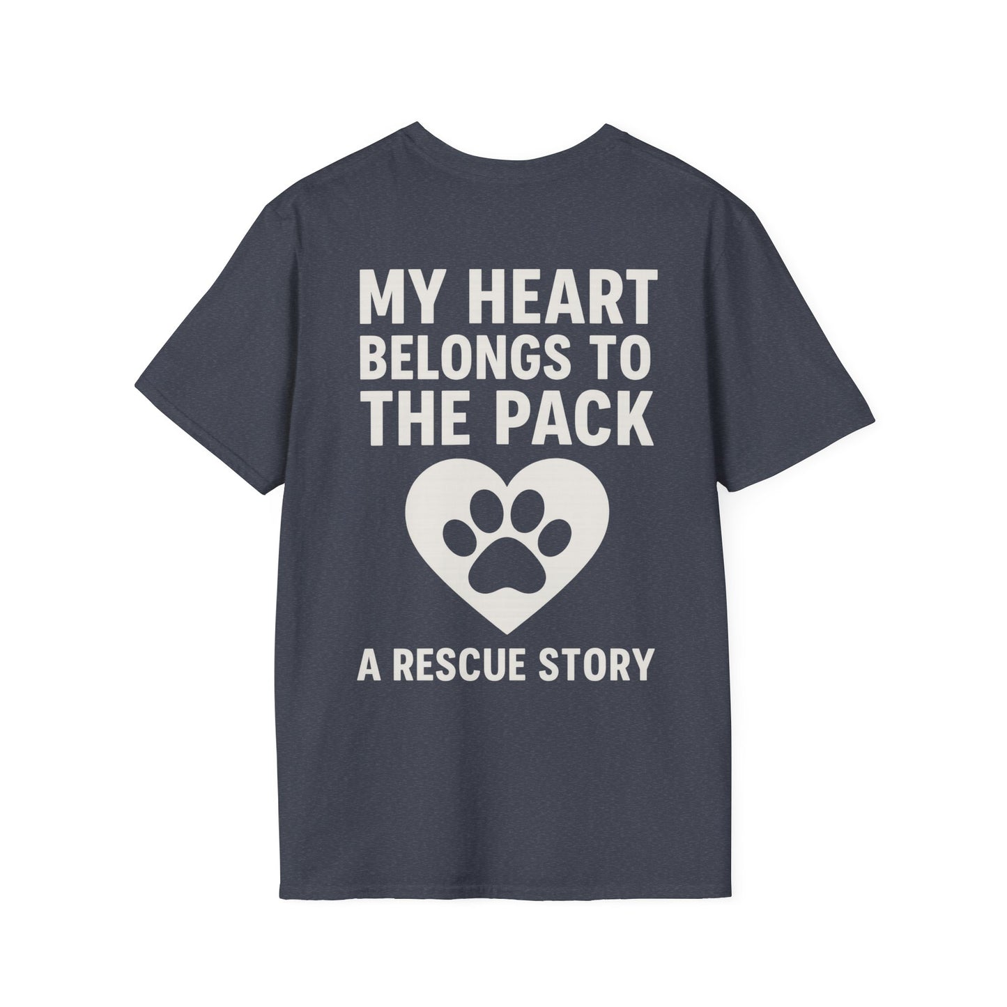 My Heart Belongs to the Pack Shirt – A Rescue Story Dog Shirt – Back Print Dog Lover Tee – Pack Collection Matching Family T-Shirt – Adopted and Adored Apparel, Adult Unisex T-Shirt
