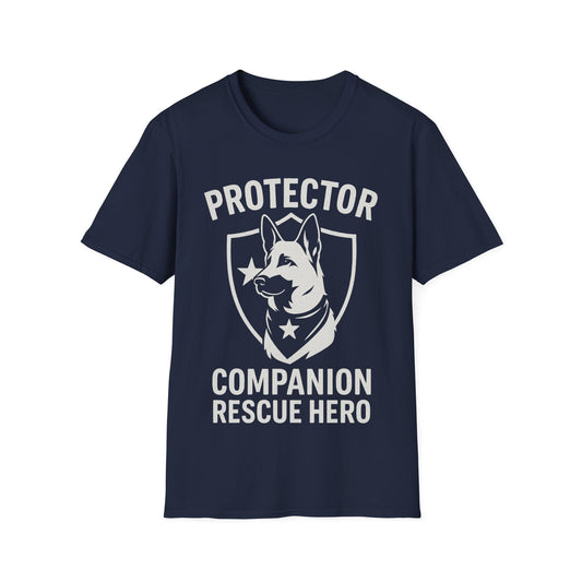Protector Companion Rescue Hero Shirt – Patriotic Dog Lover T-Shirt – Dog Rescue USA Flag Inspired Tee – Military Style Dog Parent Gift – Adopted and Adored Apparel, Adult Unisex T-Shirt