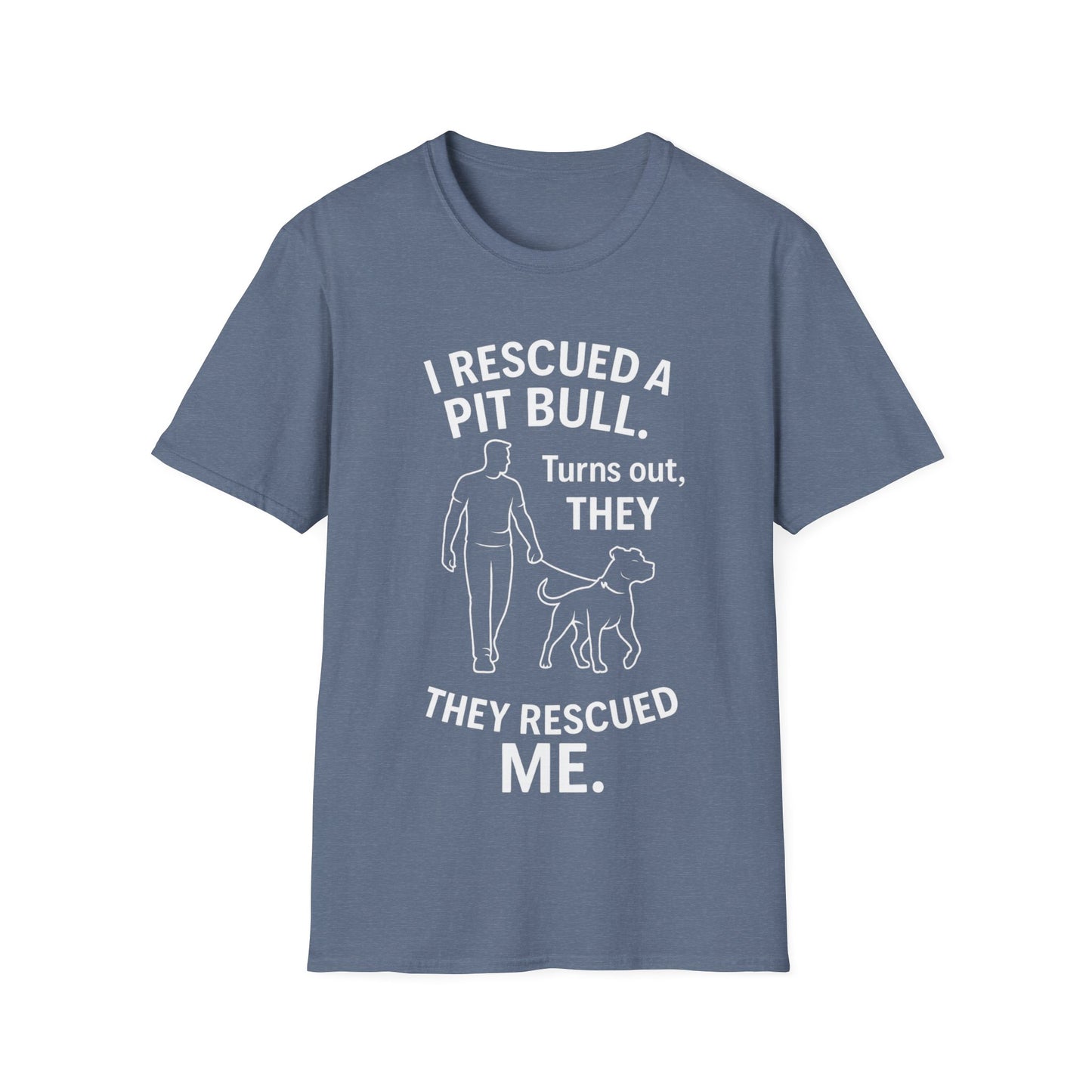I Rescued a Pit Bull Shirt – Shelter Dog Adoption Tee – White Lettering Front Print – Pitbull Rescue Shirt for Dark Colors – Dog Lover Gift, Adult Unisex T-Shirt