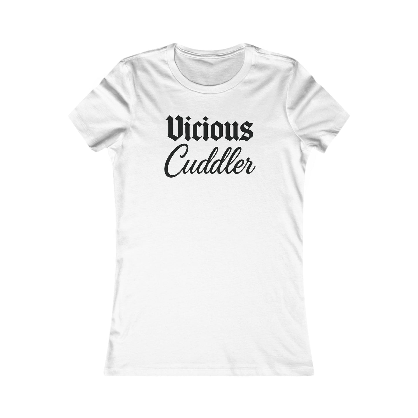 Vicious Cuddler Woman's T-Shirt – Gothic Blackletter x Script Font | Funny Pit Bull Rescue Apparel for Dog Lovers Bella + Canvas 6004 women’s adult