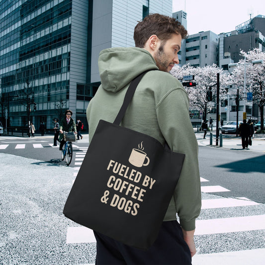 Fueled By Coffee & Dogs Tote Bag, Perfect for Dog Lovers, Everyday Use, Gift for Coffee Lovers, Eco-Friendly Shopping Bag, Stylish Animal Lover Tote