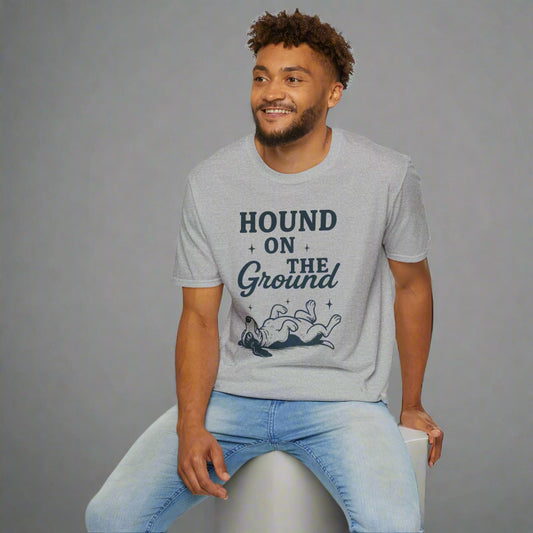 Hound on the Ground Funny Dog T-Shirt – Vintage Basset Hound Shirt for Dog Lovers, Rescue Pet Apparel, Gift for Animal Owners, Adult Unisex T-Shirt