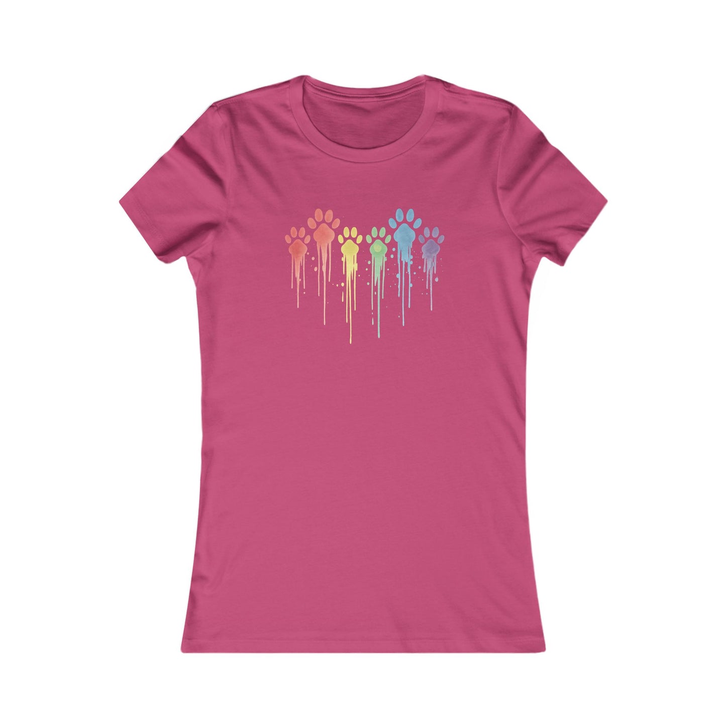 Rainbow Paw Print Shirt for Women | Bella Canvas 6004 Slim Fit Tee | Watercolor Drip Dog Mom Shirt | Rescue Pet Pride Top | $1 to Animal Rescue, Adult Women's T-Shirt