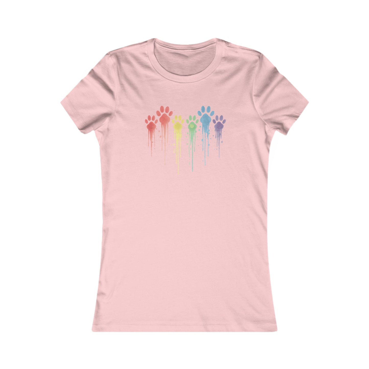 Rainbow Paw Print Shirt for Women | Bella Canvas 6004 Slim Fit Tee | Watercolor Drip Dog Mom Shirt | Rescue Pet Pride Top | $1 to Animal Rescue, Adult Women's T-Shirt