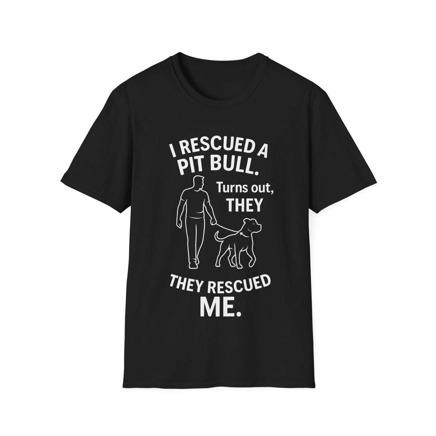 I Rescued a Pit Bull Shirt – Shelter Dog Adoption Tee – White Lettering Front Print – Pitbull Rescue Shirt for Dark Colors – Dog Lover Gift, Adult Unisex T-Shirt