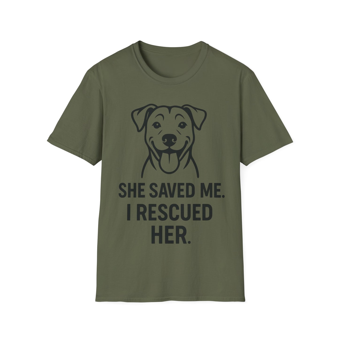 I Rescued Her, She Saved Me Shirt – Dog Rescue T-Shirt, Pet Adoption Gift, Animal Lover Tee, Unisex Fit, Adult Unisex T-Shirt