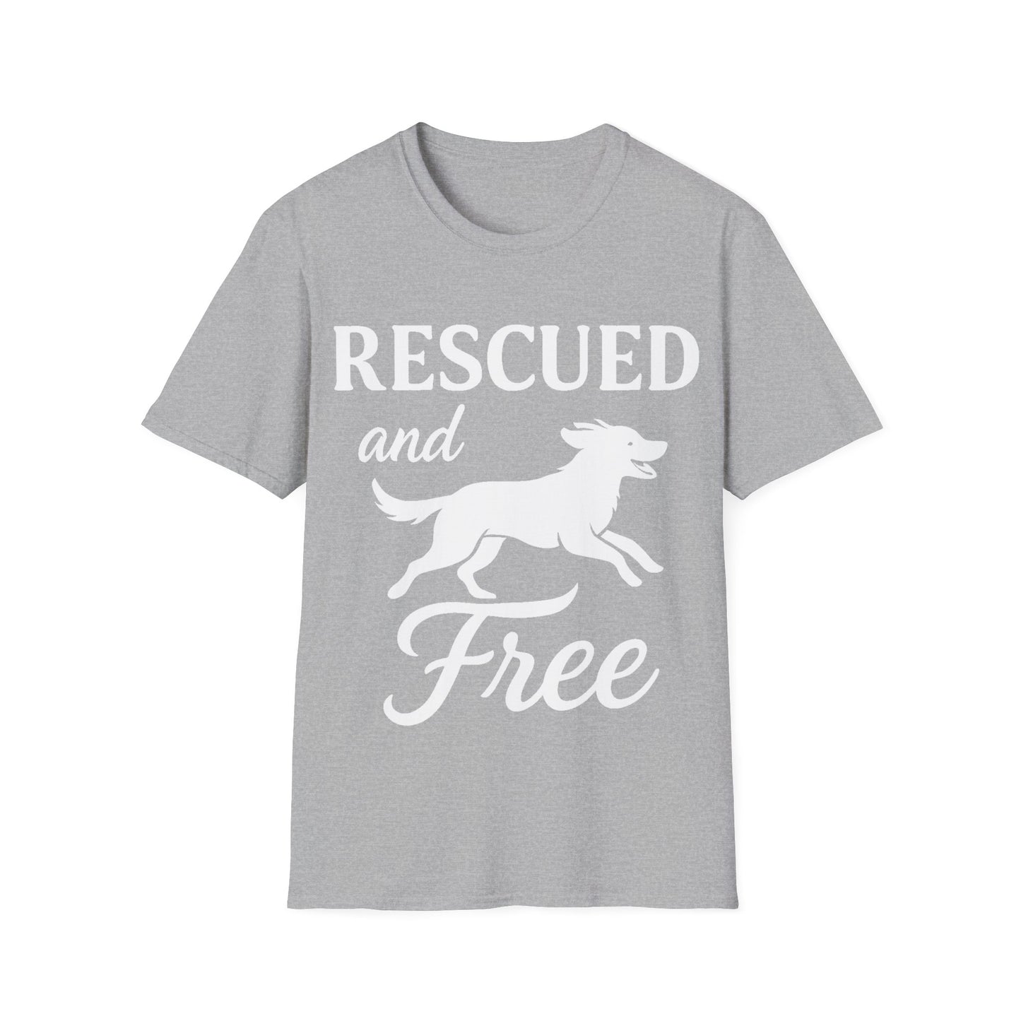 Rescued and Free Shirt – Dog Rescue Tee with Running Silhouette – Adopt Don’t Shop T-Shirt – Multiple Color Options – Adopted and Adored Apparel, Adult Unisex T-Shirt