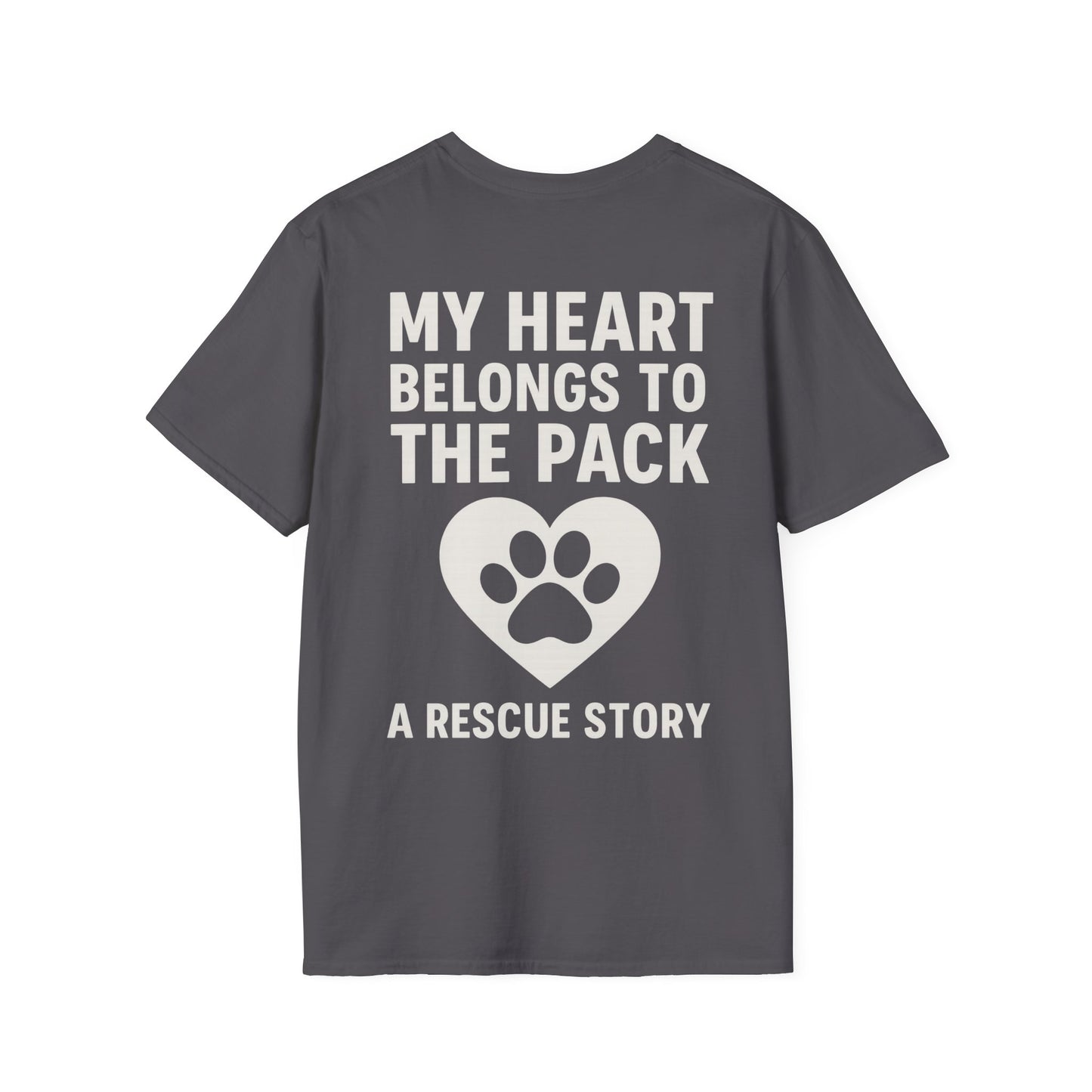 My Heart Belongs to the Pack Shirt – A Rescue Story Dog Shirt – Back Print Dog Lover Tee – Pack Collection Matching Family T-Shirt – Adopted and Adored Apparel, Adult Unisex T-Shirt