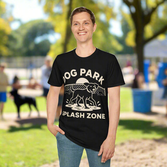 Dog Lover T-Shirt – Funny Dog Park Splash Zone T-Shirt with Wet Dog Puddle Design | Cream Ink Print, Adult Unisex T-Shirt