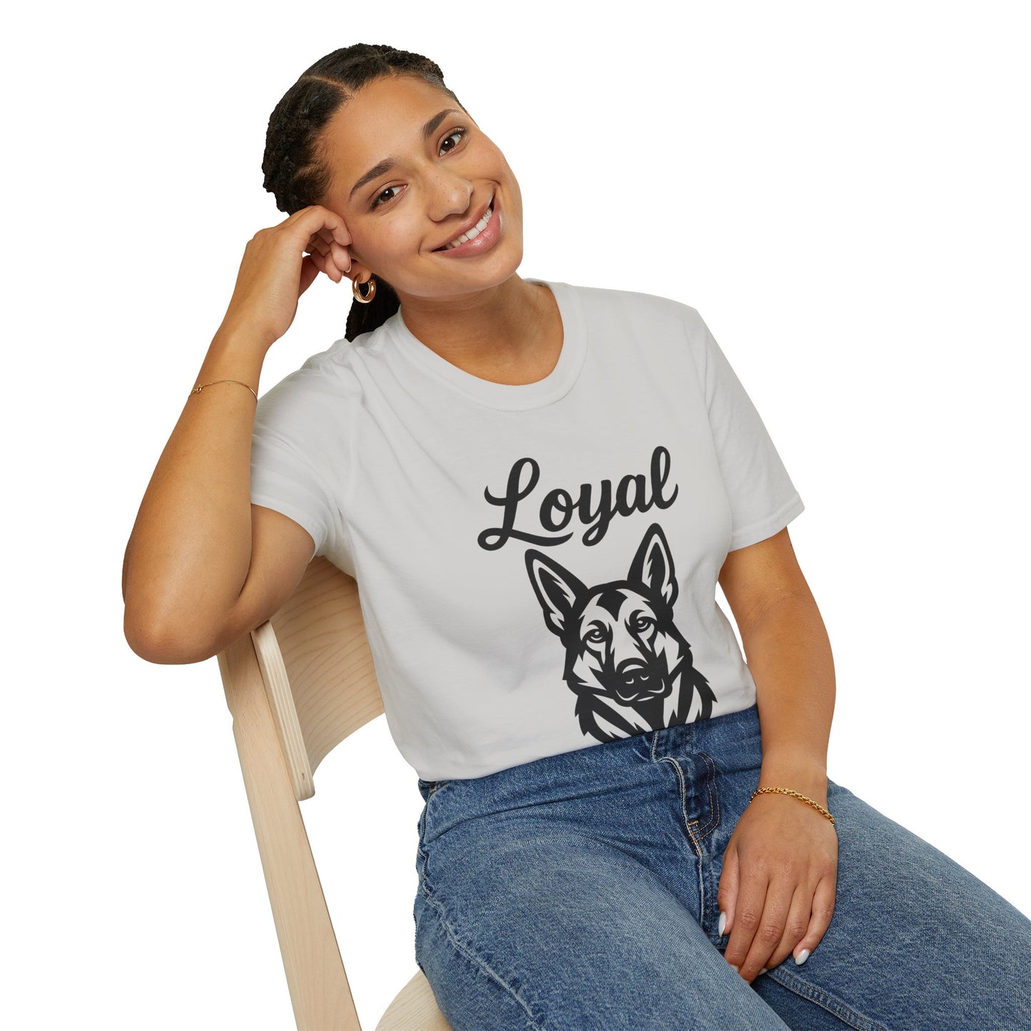 Loyal German Shepherd T-Shirt – Bold Black Line Art Dog Design for GSD Lovers, Rescue-Friendly Apparel, Adult Unisex T-Shirt