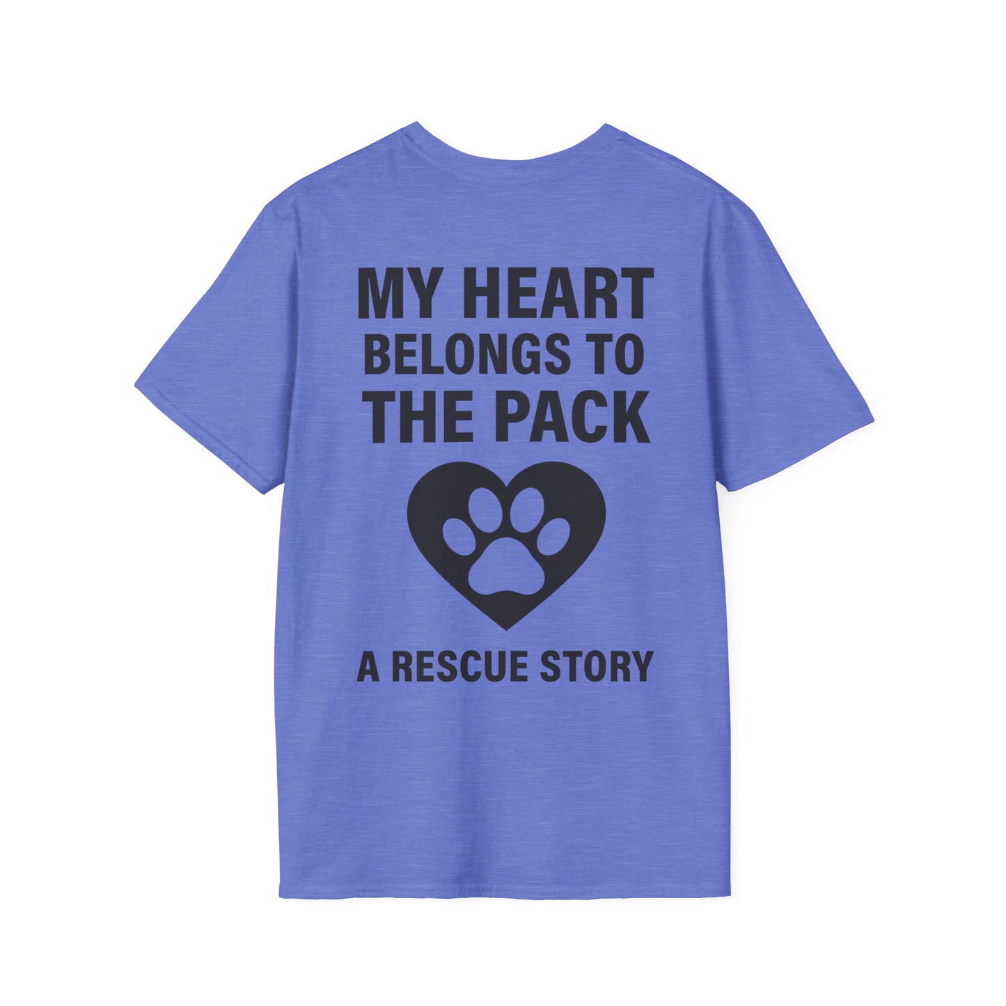 My Heart Belongs to the Pack Shirt – A Rescue Story Dog Shirt – Back Print Dog Lover Tee – Pack Collection Matching Family T-Shirt – Adopted and Adored Apparel, Adult Unisex T-Shirt