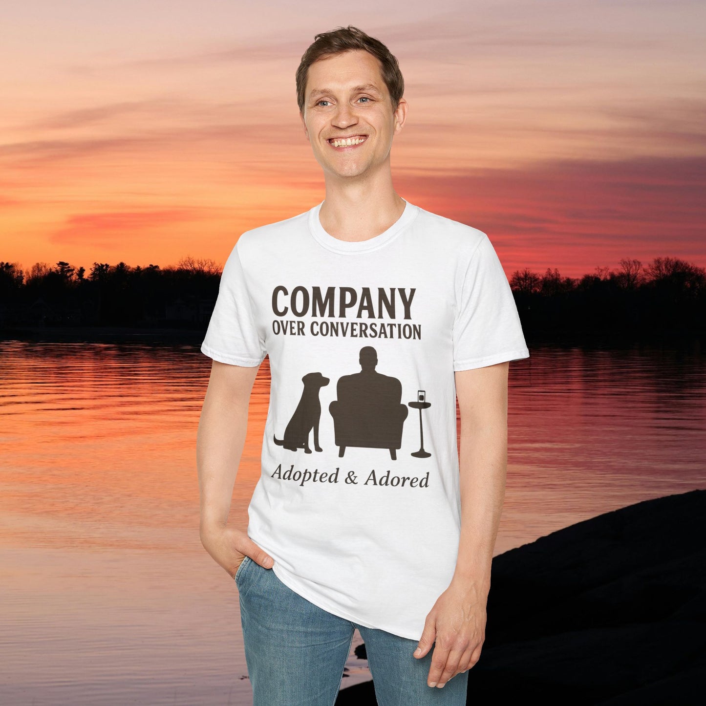 Company Over Conversation T-Shirt, Pet Lover Gift, Dog Adoption Shirt, Unisex Soft Tee, Funny Dog Lover Apparel, Adult Unisex T-Shirt