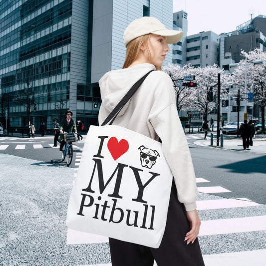 I Love My Pitbull Tote Bag | Pet Lover Gift, Dog Mom Tote, Stylish Canvas Bag, Animal Rescue Fundraiser, Show Your Love