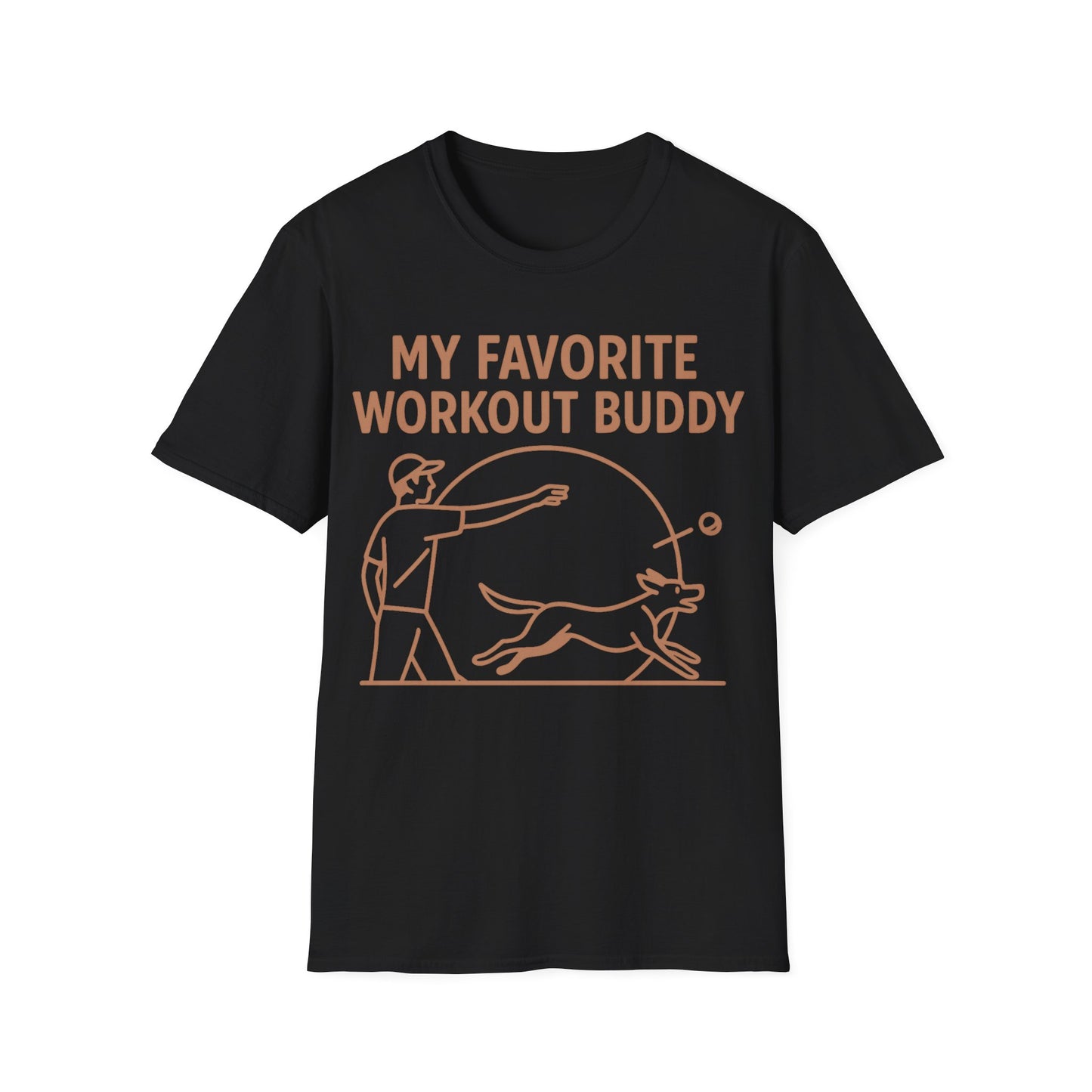 My Favorite Workout Buddy Dog T-Shirt – Funny Dog Owner Gift Tee – Fetch and Play Line Art Design – Vintage Soft Ink on Gildan 64000 Unisex T-Shirt, Adult Unisex T-Shirt
