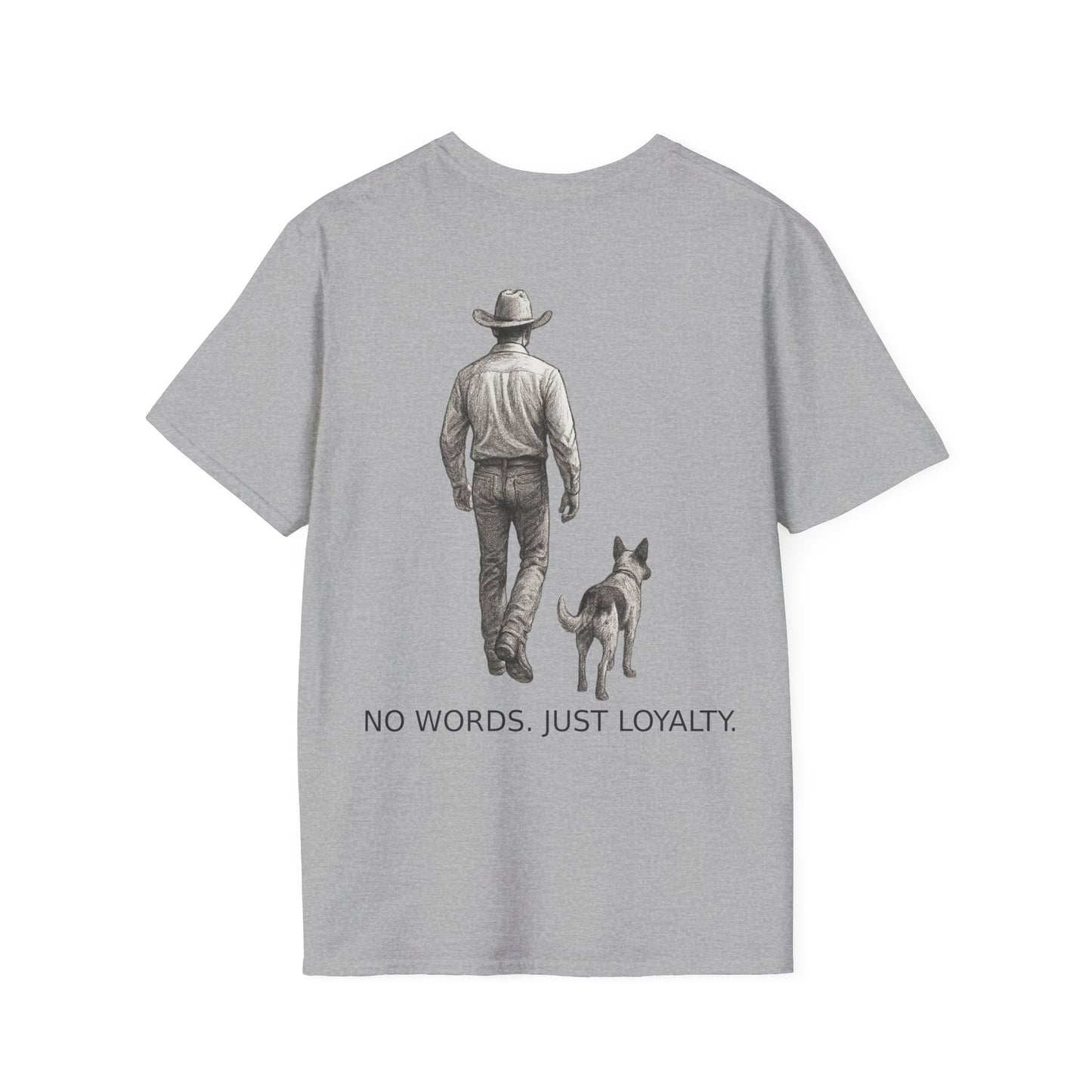 Cowboy and Dog Loyalty T-Shirt – No Words Just Loyalty Western Rescue Tee – Ranch Life Pet Lover Shirt – Adopted & Adored Apparel, Adult Unisex T-Shirt