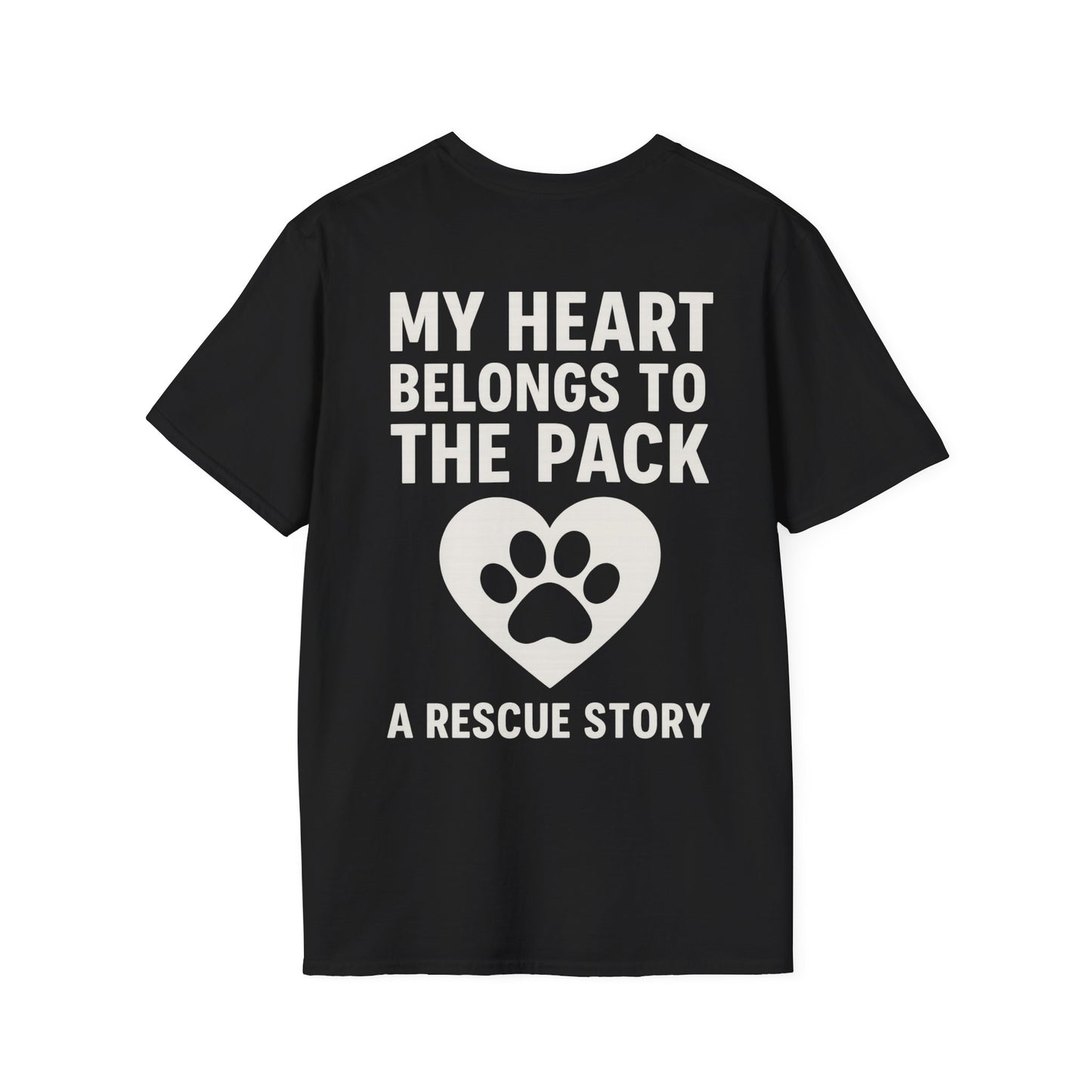 My Heart Belongs to the Pack Shirt – A Rescue Story Dog Shirt – Back Print Dog Lover Tee – Pack Collection Matching Family T-Shirt – Adopted and Adored Apparel, Adult Unisex T-Shirt