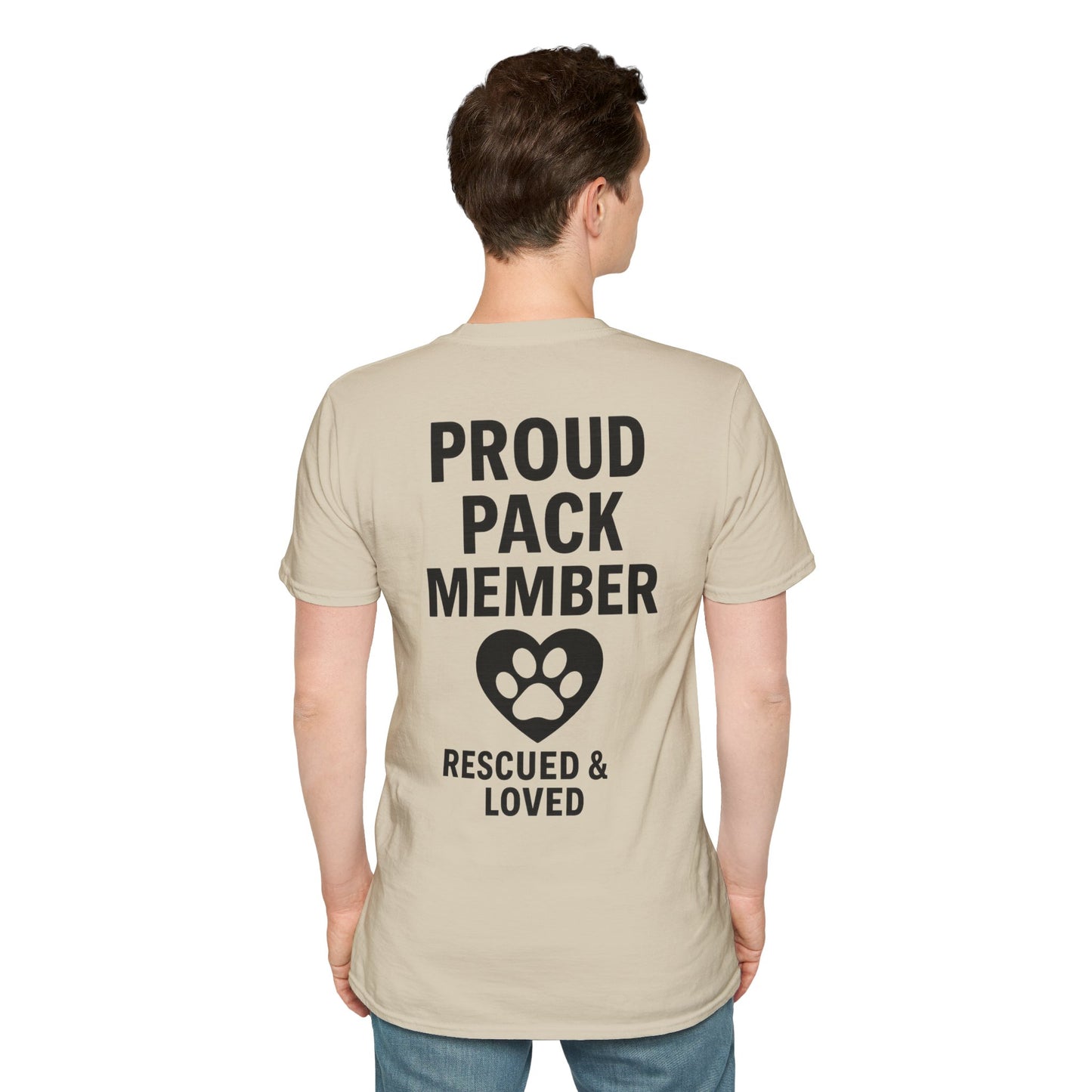 Proud Pack Member Rescued and Loved Shirt – Dog Rescue T-Shirt with Back Design – Pack Collection Family Matching Tee – Adopted and Adored Apparel, Adult Unisex T-Shirt