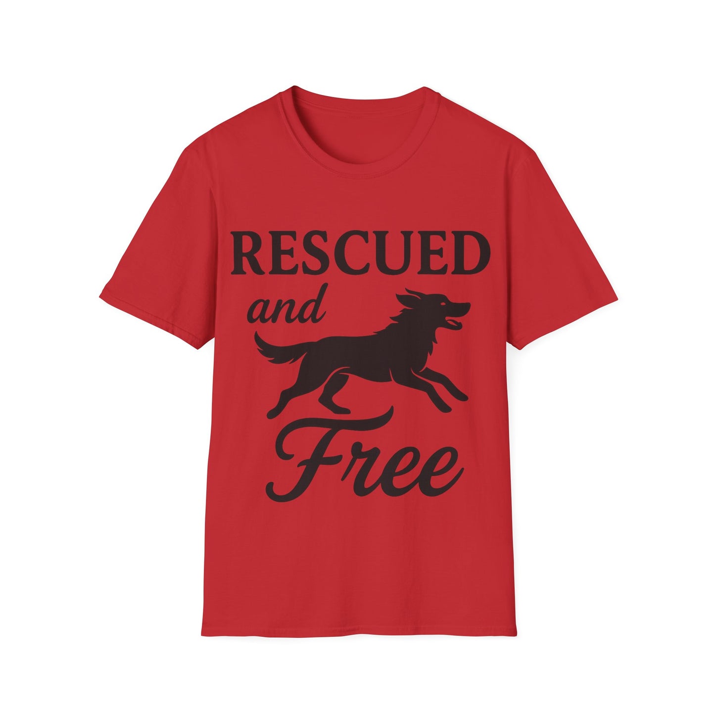 Rescued and Free Shirt – Dog Rescue Tee with Running Silhouette – Adopt Don’t Shop T-Shirt – Multiple Color Options – Adopted and Adored Apparel, Adult Unisex T-Shirt