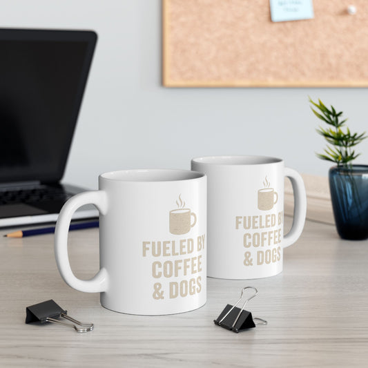 Fueled by Coffee and Dogs Coffee Mug - Gift for Coffee Lovers, Humor Mug for Birthdays, Home Office, Tea Drinkers, and Desk Decor