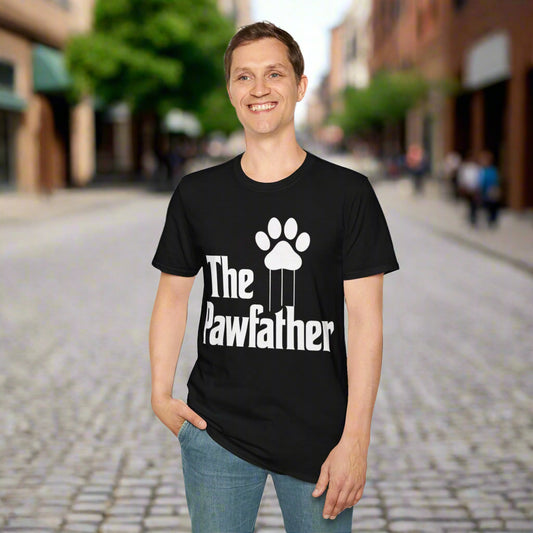 The Pawfather Funny Dog Lover T-Shirt | Bold Parody Dog Dad T-Shirt Gift | Rescue Dog Tee for Men Women | Mafia Style Puppy Humor Shirt | Adopted and Adored Apparel, Adult Unisex T-Shirt