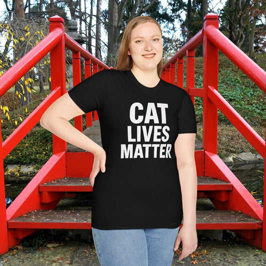 Cat Lives Matter Adult Unisex T‑Shirt – Funny Cat Parody Tee in White on Black, Adult Unisex T-Shirt