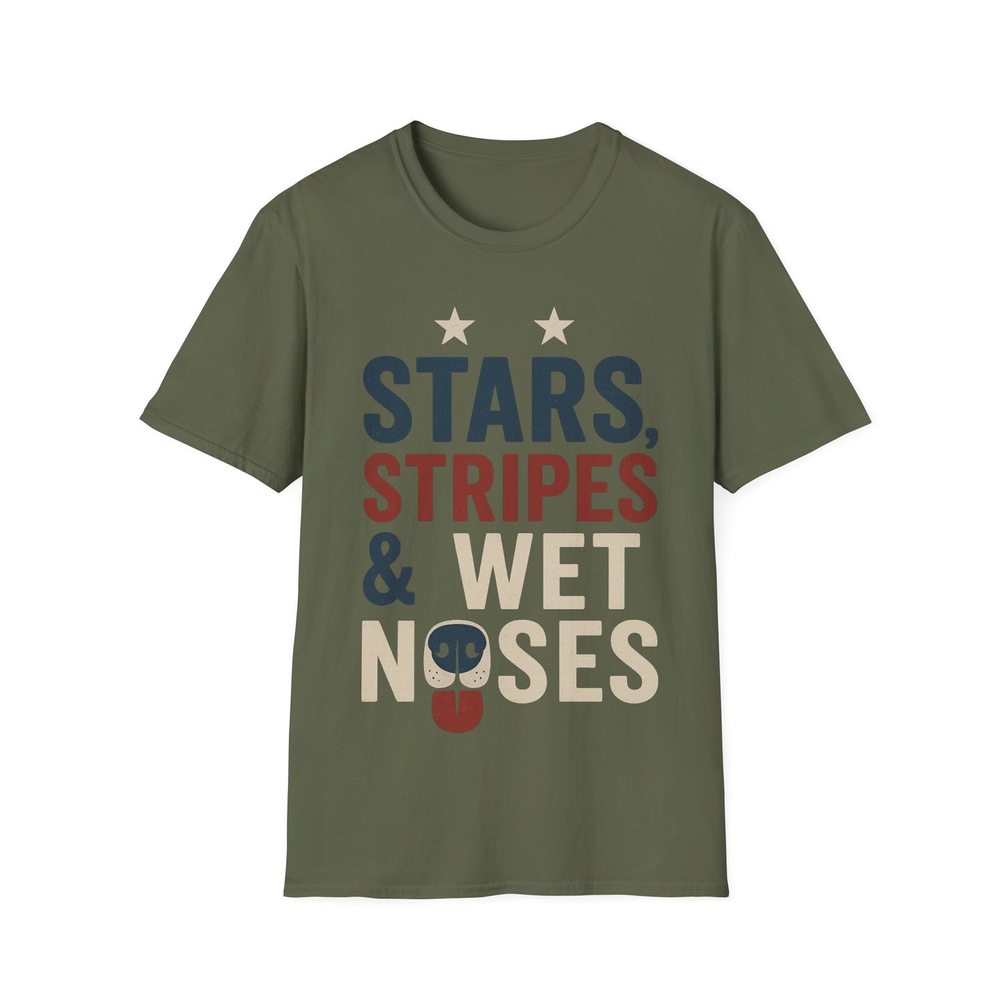 Stars Stripes and Wet Noses Patriotic Dog Shirt | Red White and Blue Rescue Tee | American Flag Dog Lover Shirt | Animal Adoption 4th of July T-Shirt | Multiple Design Options | Gildan 64000 Soft Cotton Unisex T-Shirt, Adult Unisex T-Shirt