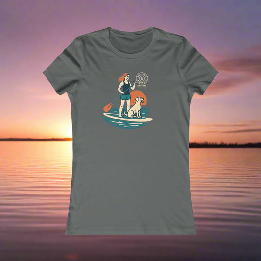 Sunset Paddleboarding Dog & Owner T-Shirt | Adopted and Adored Apparel | Adventure Pet Lover Gift, Adult Unisex T-Shirt