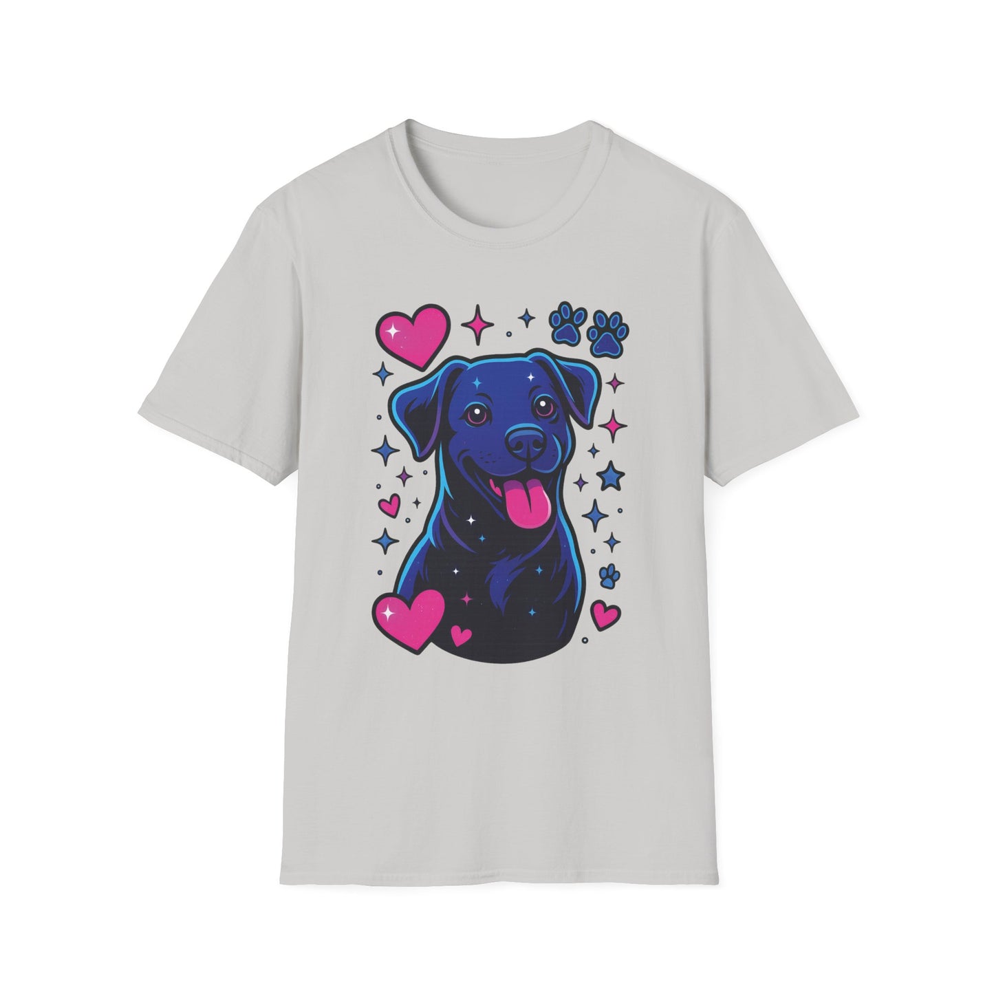 Neon Dog Graphic T-Shirt | Y2K Two-Sided Rescue Shirt with Front Dog Art + Back Logo | Adopted and Adored Apparel | Animal Adoption Awareness, Adult Unisex T-Shirt