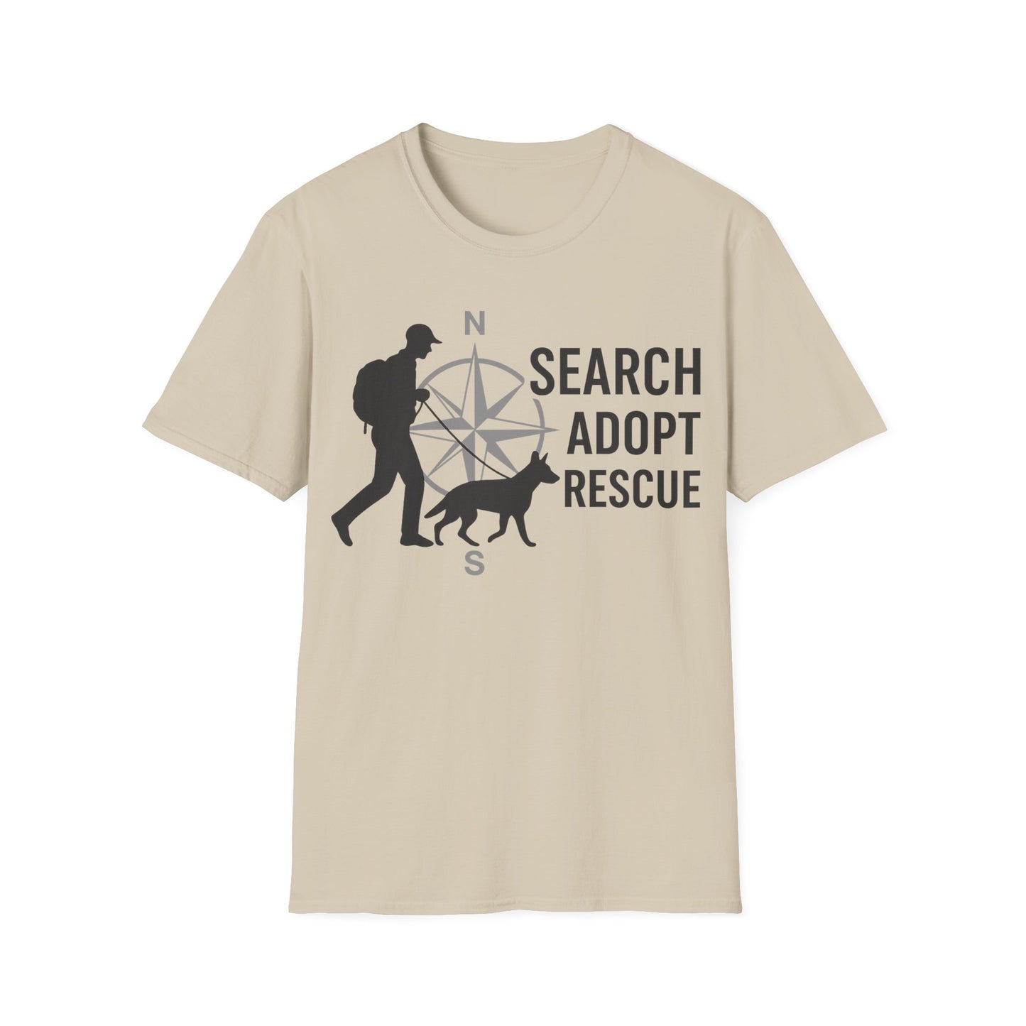 Search Adopt Rescue T-Shirt | K9 Compass SAR Dog Graphic Tee for Dog Lovers & Animal Advocates | Adopt Don’t Shop Shirt