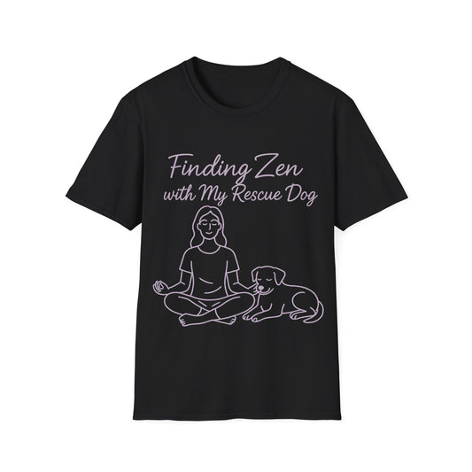 Finding Zen with My Rescue Dog – Calming Lavender Dog Mom Shirt | Rescue Dog Mental Health Tee | Pet Parent Gift, Adult Unisex T-Shirt