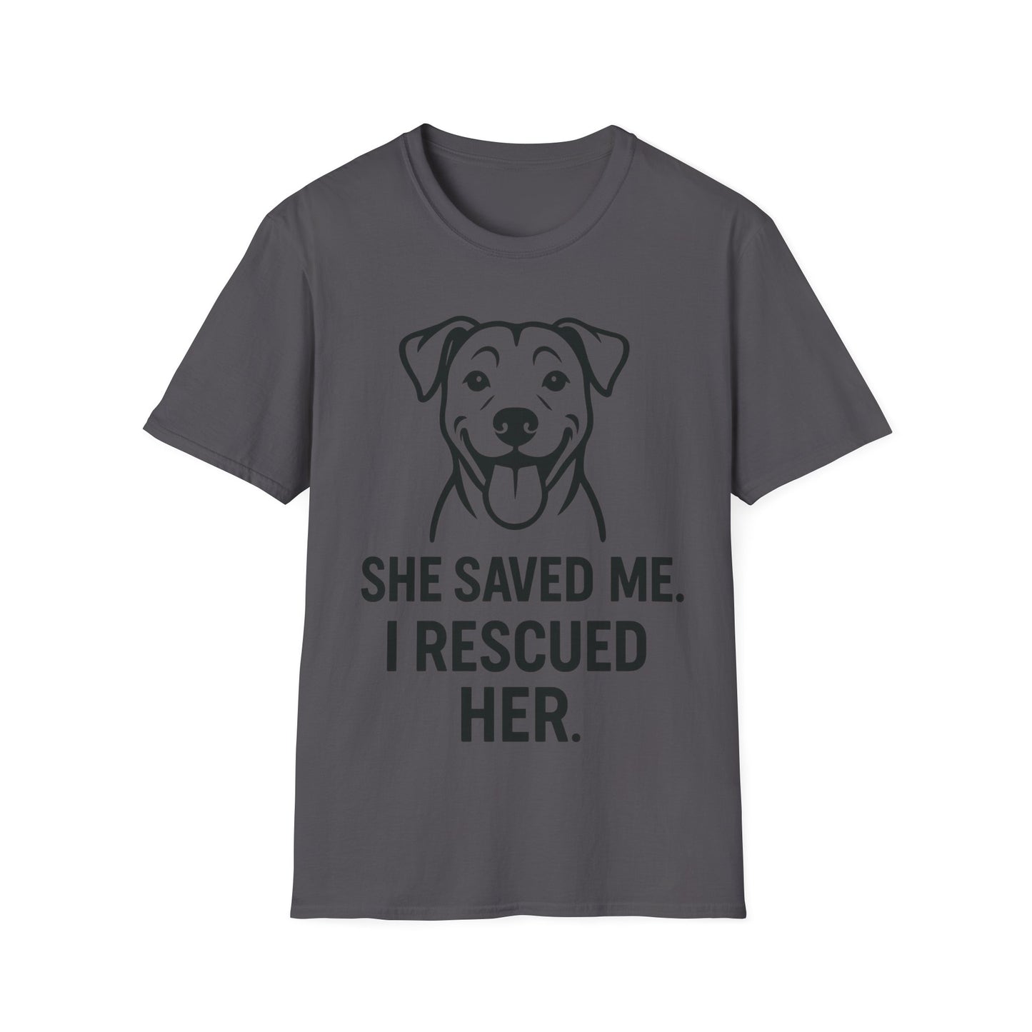 I Rescued Her, She Saved Me Shirt – Dog Rescue T-Shirt, Pet Adoption Gift, Animal Lover Tee, Unisex Fit, Adult Unisex T-Shirt