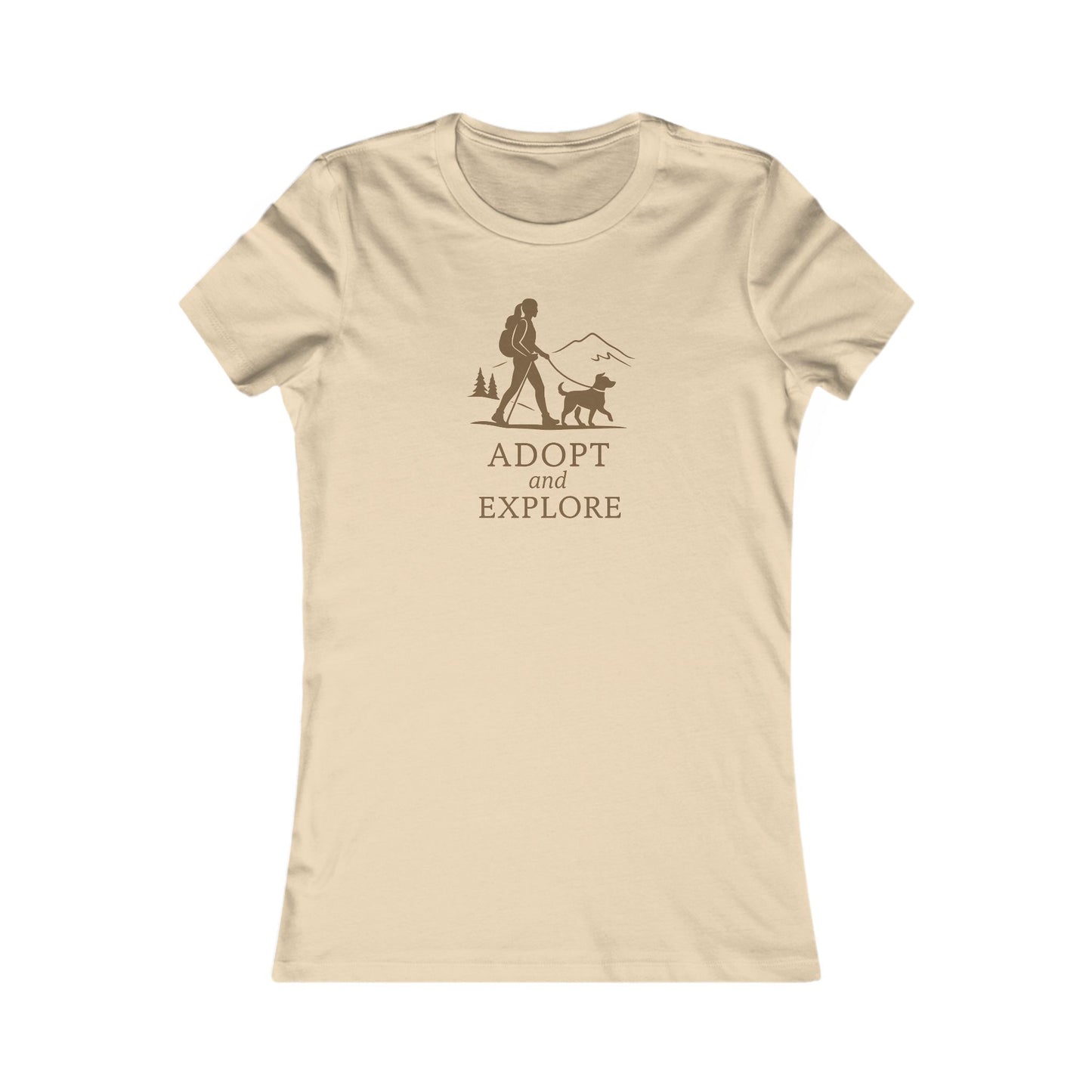 Adopt and Explore T-Shirt – Dog Hiking Graphic for Women | Bella Canvas 6004 Slim Fit | Rescue Dog Mountain Adventure Tee Gift Idea, Adult Women's T-Shirt