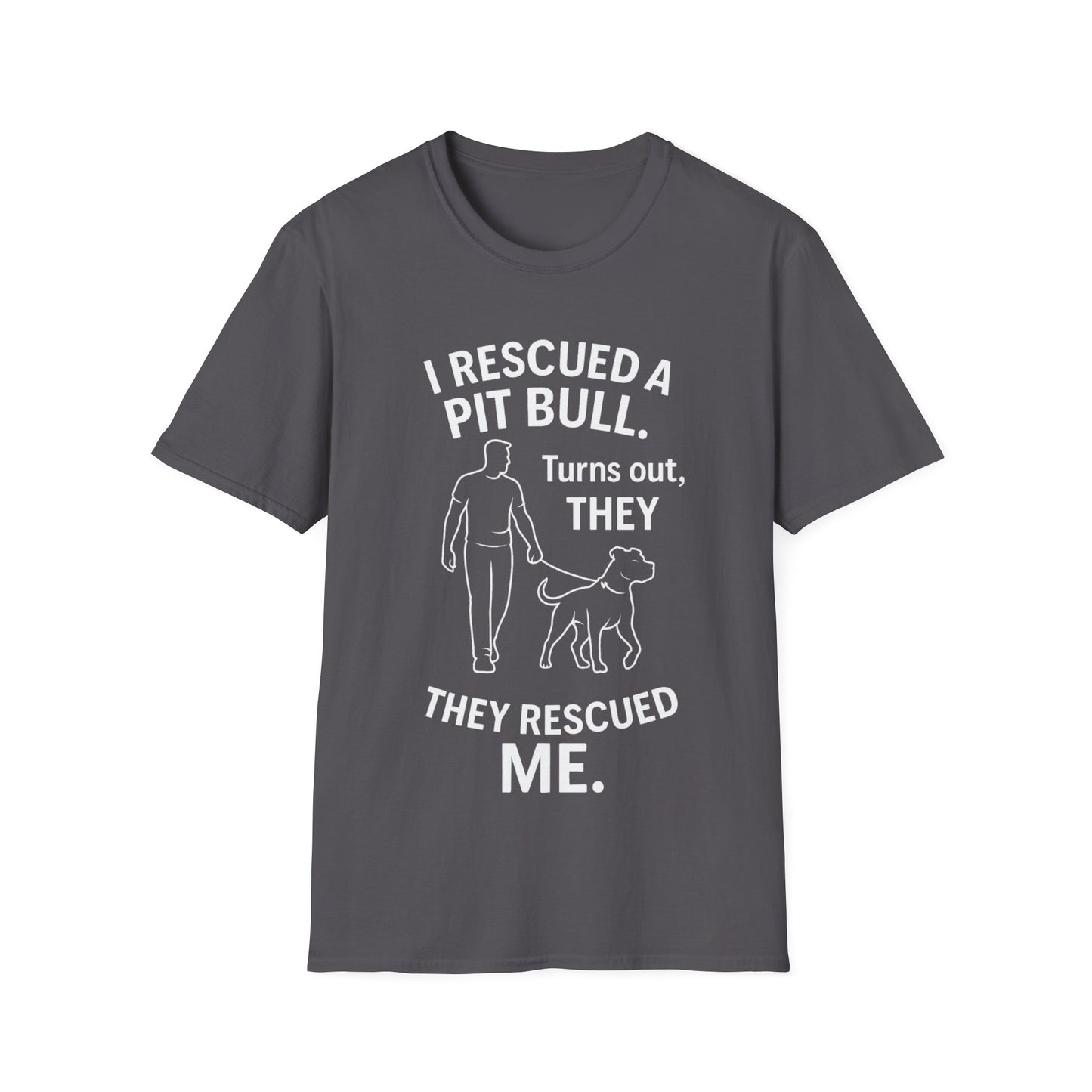 I Rescued a Pit Bull Shirt – Shelter Dog Adoption Tee – White Lettering Front Print – Pitbull Rescue Shirt for Dark Colors – Dog Lover Gift, Adult Unisex T-Shirt
