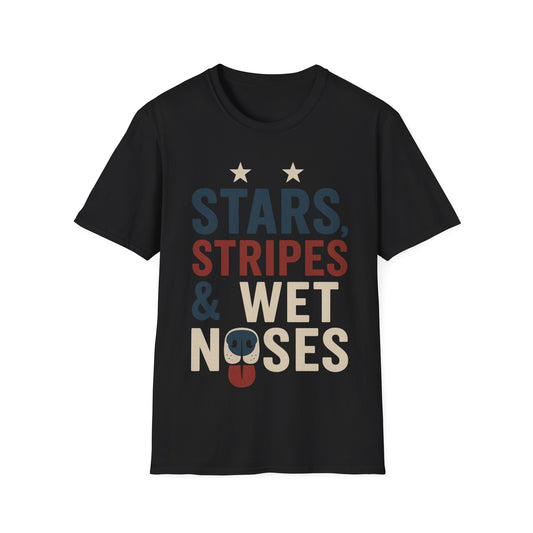 Stars Stripes and Wet Noses Patriotic Dog Shirt | Red White and Blue Rescue Tee | American Flag Dog Lover Shirt | Animal Adoption 4th of July T-Shirt | Multiple Design Options | Gildan 64000 Soft Cotton Unisex T-Shirt, Adult Unisex T-Shirt