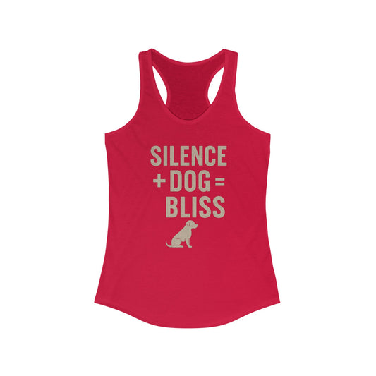 Silence + Dog = Bliss Racerback Tank, Pet Owner Tank Top, Dog Mom Gift, Quiet Day Apparel, Summer Workout Shirt, Animal Lover Top, Adult Unisex T-Shirt
