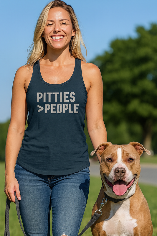 Pitties Over People Women's Racerback Tank, Pet Lover Gift, Dog Mom Tee, Funny Workout Shirt, Animal Lover Apparel, Casual Summer Top, Adult Unisex T-Shirt