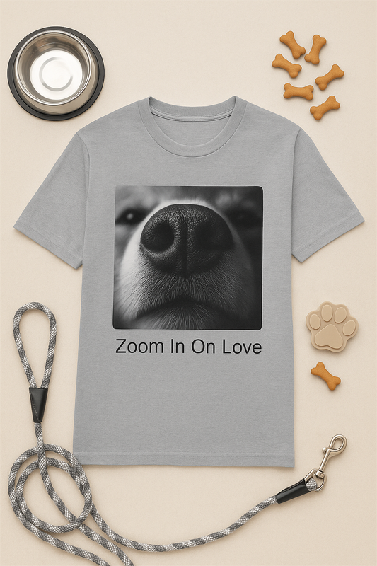 Zoom In On Love – Funny Dog Nose Close-Up T-Shirt for Pet Lovers | Adopted & Adored Apparel, Adult Unisex T-Shirt
