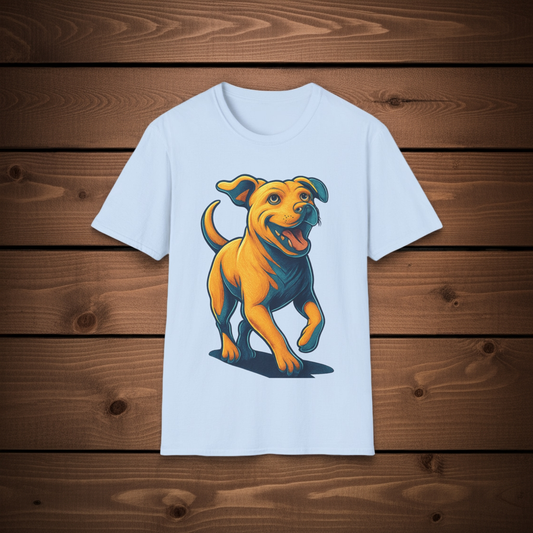 3D Pop Art Dog Shirt | Bold Jumping Dog Graphic Tee for Rescue Lovers & Pet Fans | Vibrant One-Sided Design, Adult Unisex T-Shirt
